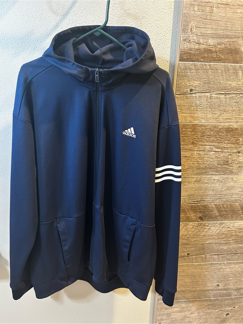 Adidas Navy “I am Sport” Hoodie with White Three-Stripe Sleeve